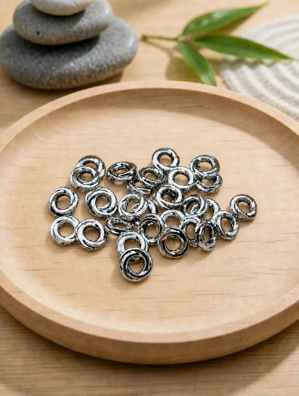 Lot de 30 perles intercalaires anneaux métal argenté (META-37)
